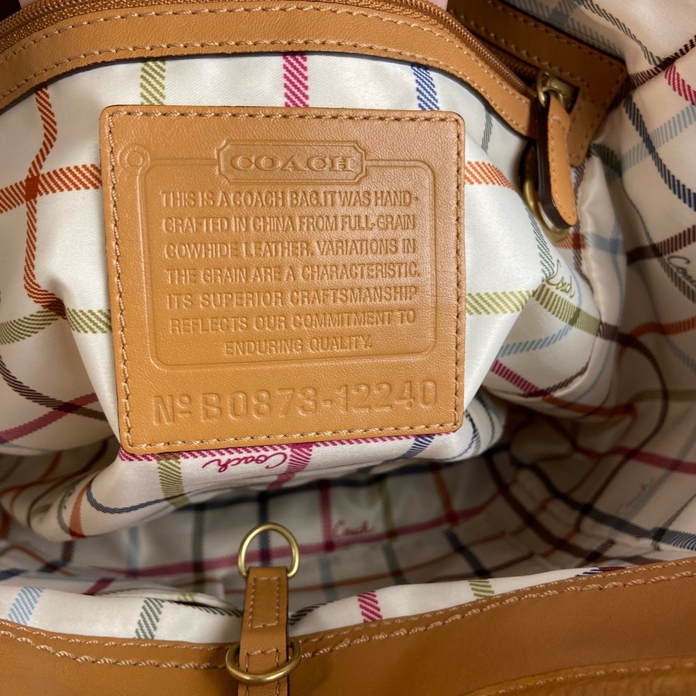 Coach Ergo Pleated Hobo Camel Leather Bag Tattersall Lining Y2K 2008 - EUC - Picture 3 of 13